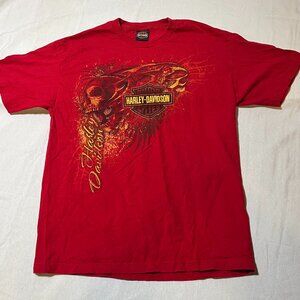 Harley Davidson Red Men's Size Large T-shirt Skull Rawhide Olathe, KS